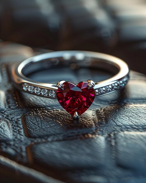 Silver Ring With A HeartShaped Ruby Background