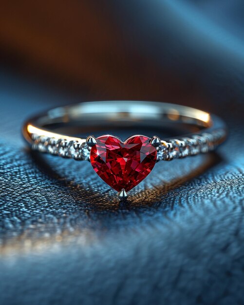 Silver Ring With A HeartShaped Ruby Background