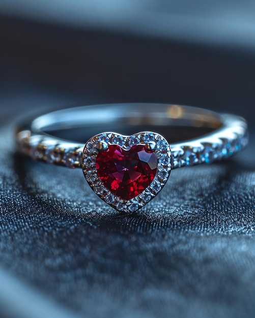 Silver Ring With A HeartShaped Ruby Background