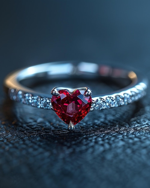 Silver Ring With A HeartShaped Ruby Background