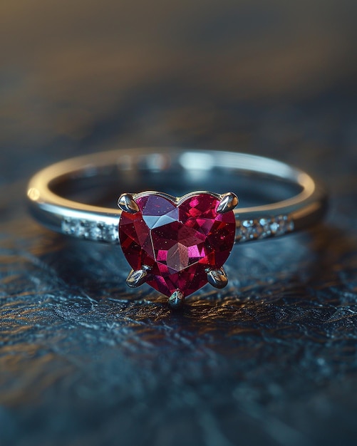 Silver Ring With A HeartShaped Ruby Background