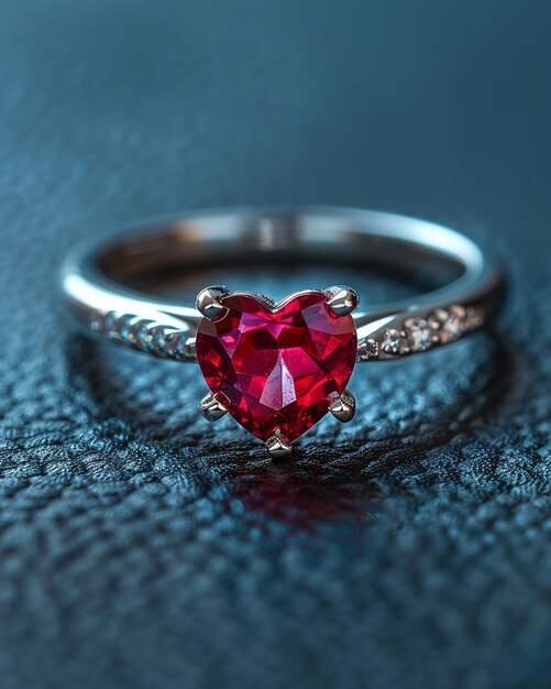 Silver Ring With A HeartShaped Ruby Background