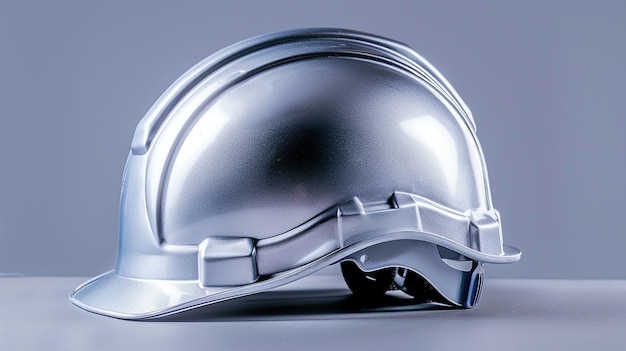 Photo silver safety helmet on a flat background