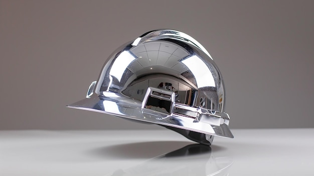 Photo silver safety helmet on flat background