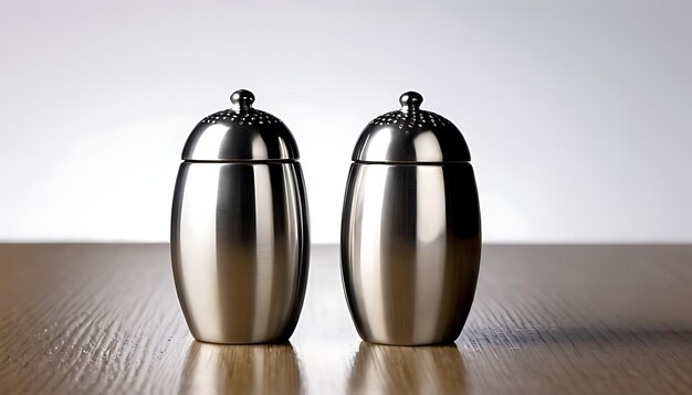 Silver Salt and Pepper Shakers on Wooden Table