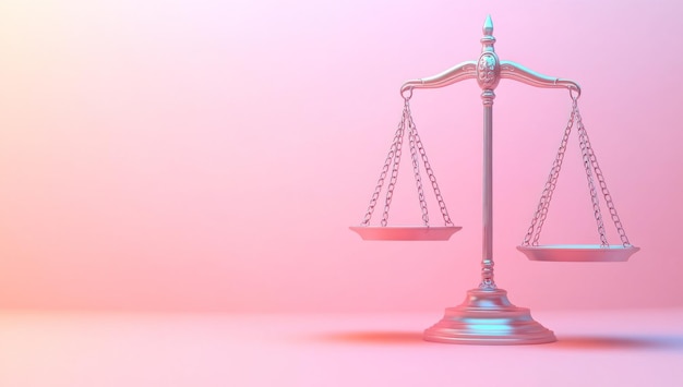 Silver Scales of Justice on a Pink Background