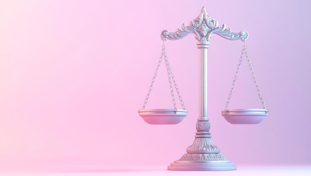 Silver Scales of Justice on a Pink Gradient Background