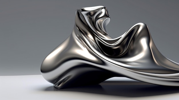 a silver sculpture on a white surface