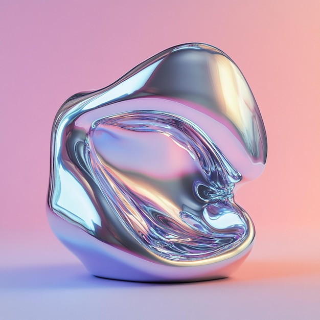 Photo a silver sculpture with a heart shaped head is on a pink background