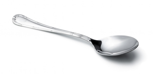 Silver shiny spoon isolated on white surface