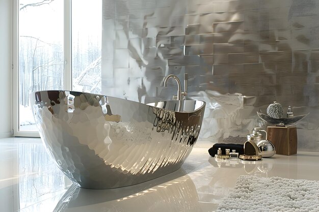 Photo a silver sink with a silver faucet and a glass bowl in front of it