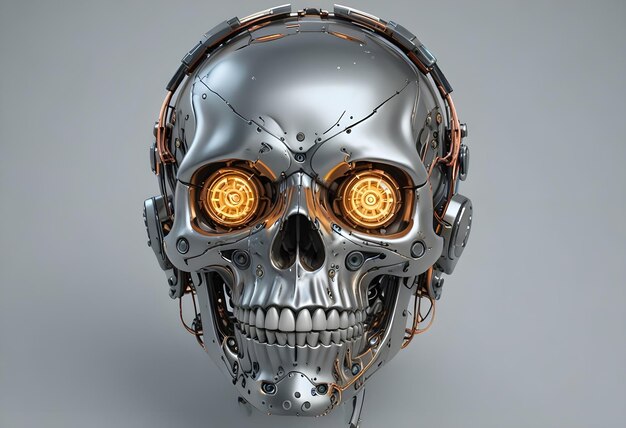 Photo a silver skull with glowing eyes and a silver headpiece with headphones