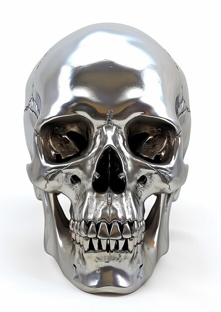 a silver skull with a silver face and the word quot b quot on it