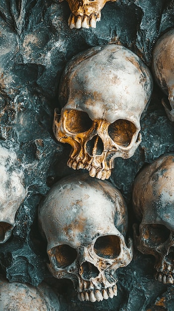 Photo silver skulls against dark background with ominous vibe