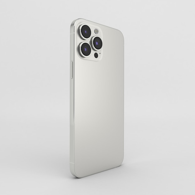 Silver Smartphone Back Right Side In White Background