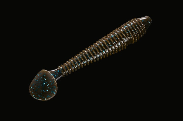 a silver spoon with blue and brown stripes