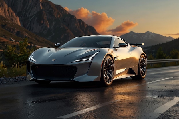 a silver sports car is parked on the street