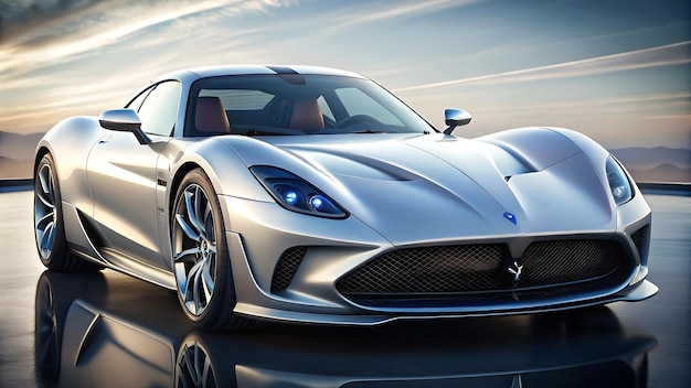 a silver sports car with a blue light on the roof