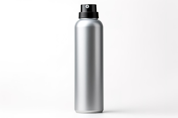 A Silver Spray Bottle With a Black Nozzle on a Clear PNG or White Background