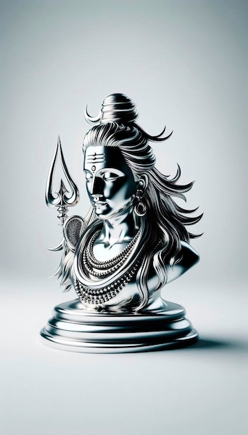 Photo a silver statue of a god with a sword in front of it