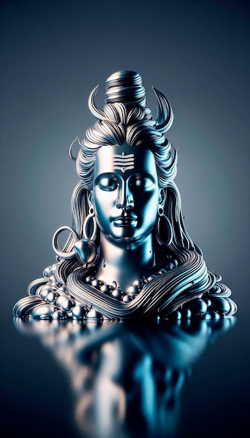 a silver statue of a woman with a head of silver beads