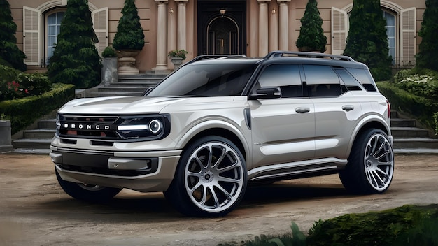 a silver suv with the hood up and the word ford on the front