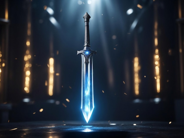 Photo a silver sword with a blue light