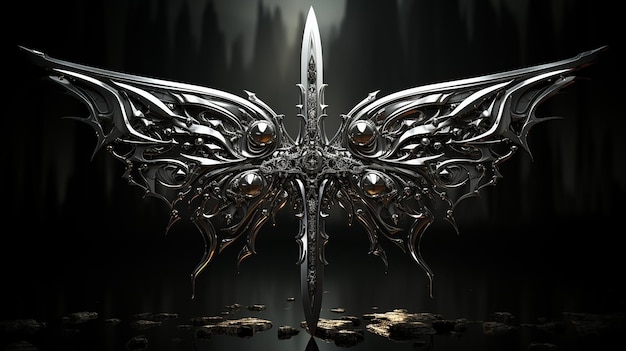 Silver sword with large butterfly wings