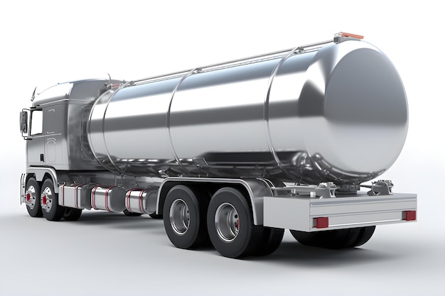 A silver tanker with a silver tank on the back