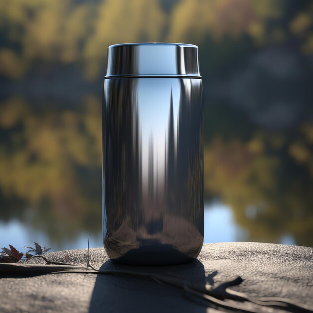 A silver thermos mockup