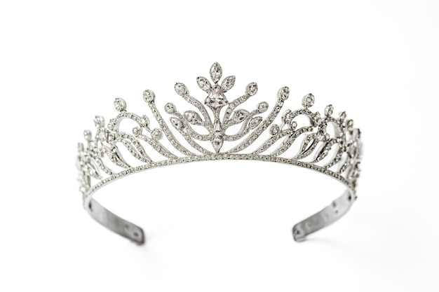 Silver tiara with diamonds isolated on white background