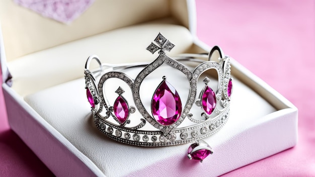 Photo a silver tiara with diamonds on top of it