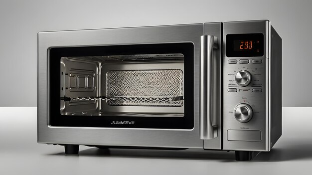 Photo a silver toaster oven with the time of 12  05