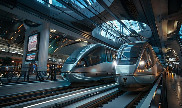 a silver train is going down the tracks in a station