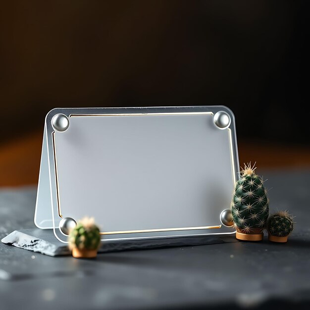 a silver tray with a cactus on it and a small cactus on the side