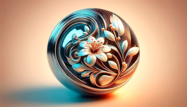 a silver vase with a flower design on it