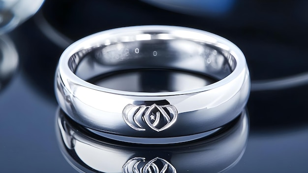 Photo silver wedding band with engraved design