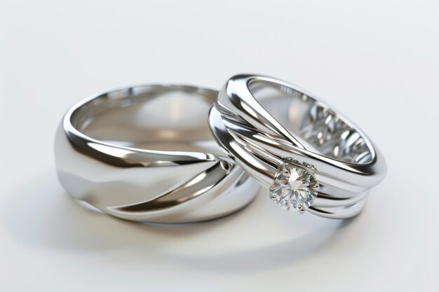 Silver wedding rings on white background Bride and Groom Rings