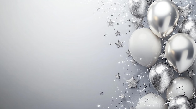 Photo silver and white balloons with starry background