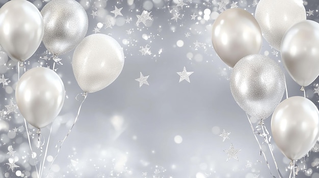 Photo silver and white balloons with starry background