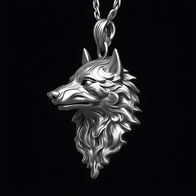 Photo a silver wolf necklace with a wolf head on it