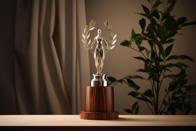 Silver Wooden Trophy White Curtain