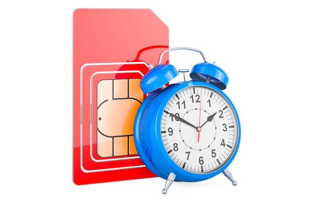 Sim card with alarm clock 3D rendering