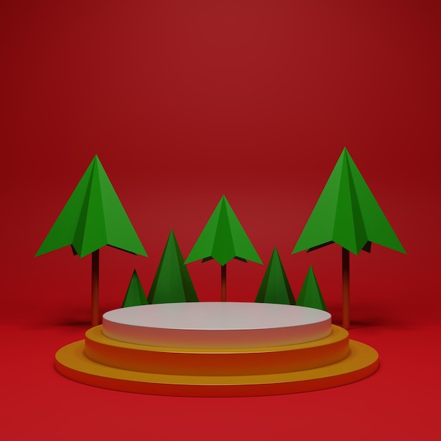 simple 3d rendered stage background with small trees