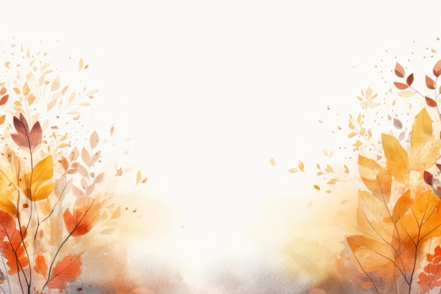 Simple aesthetic autumn inspired autumn watercolor background with leaves and nature elements