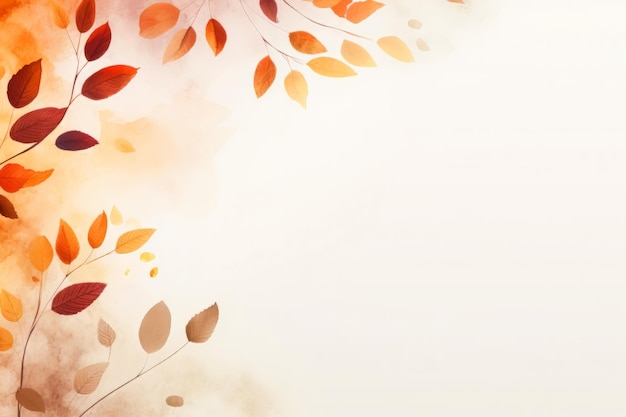 Simple aesthetic autumn inspired autumn watercolor background with leaves and nature elements