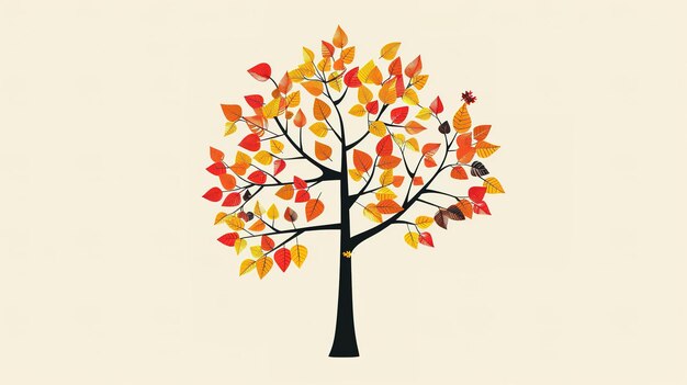 Photo simple autumn tree with red orange and yellow leaves