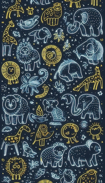 simple background pattern of handdrawn zoo animals