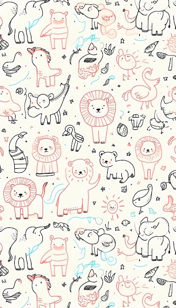 simple background pattern of handdrawn zoo animals