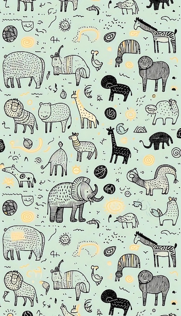 simple background pattern of handdrawn zoo animals